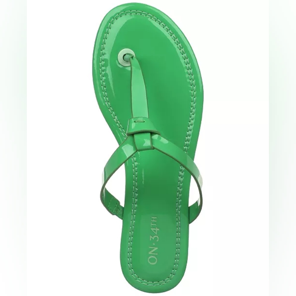 On 34th Women's Galinaa Green Patent Knotted T-straps Slip-on Sandals Size 8 - Picture 9 of 14